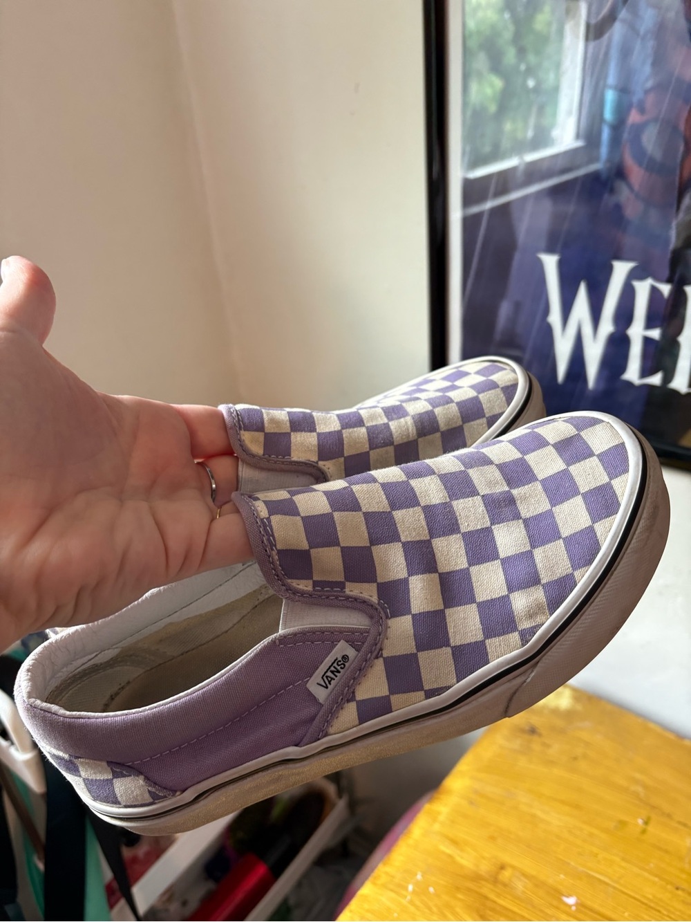 Vans Classic Slip-On Checkerboard Shoes - Lavender/White M5.5 W7